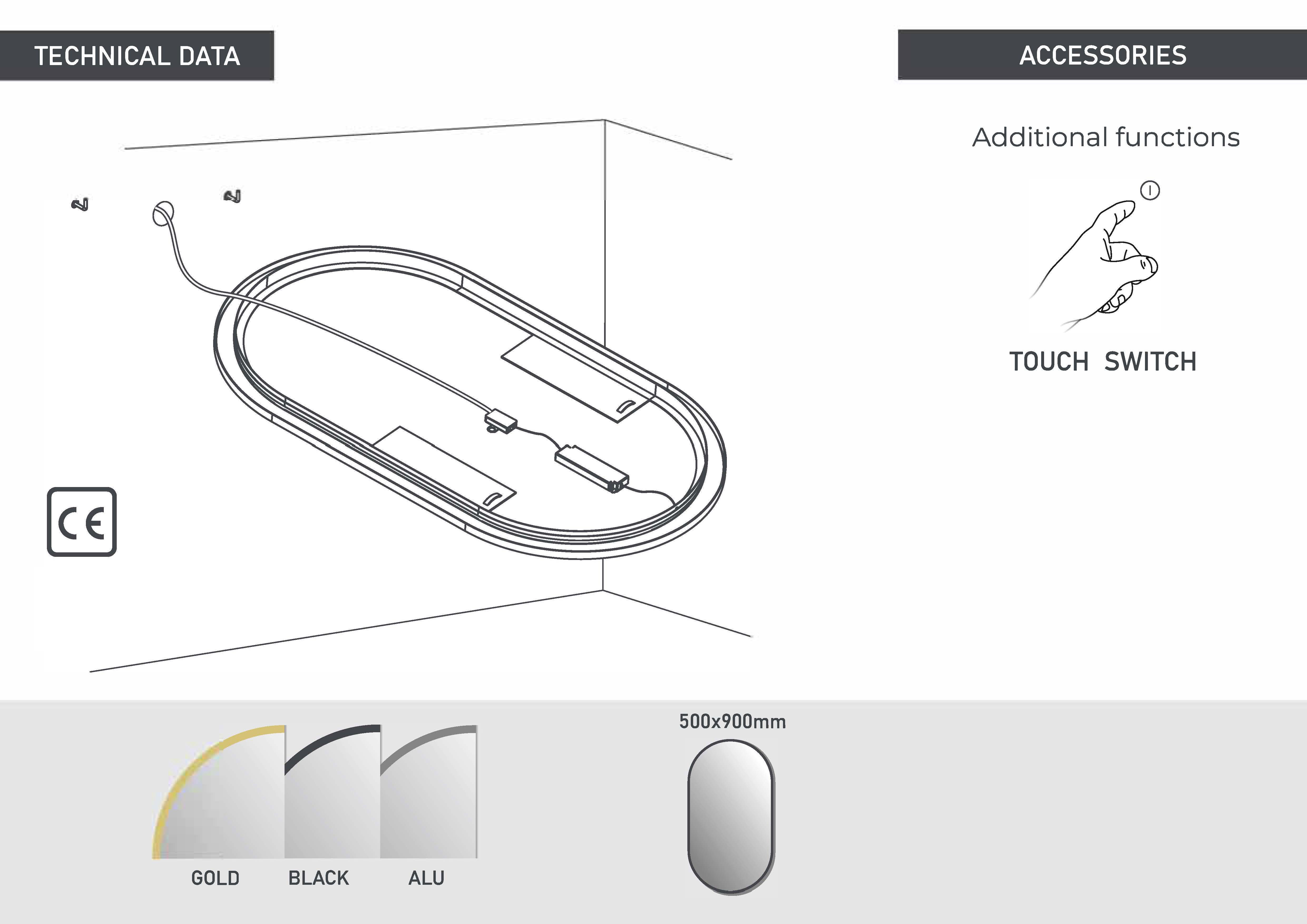 Zrcadlo v kovovém rámu s LED podsvícením po obvodu Nika LED 19/50 GOLD, zlatá
